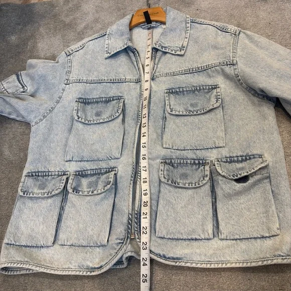 H&M small Utility Light Blue Denim Jacket Cargo - Picture 9 of 10